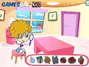 Bad Hair Day Makeover free online game screenshot showing a girl with messy hair and various styling tools like combs and scissors, with a countdown timer, play on PlayArcadeHub