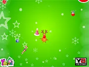 Deer Christmas game screenshot, friendly reindeer jumping on platforms to collect chocolate, free online Christmas arcade game