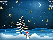 A happy Snowman character standing in a snowy field catching a magical, glowing snowflake
