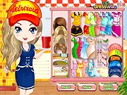 Fast Food Cutie dress up game, free online waitress uniform fashion game, colorful chic uniforms, play free