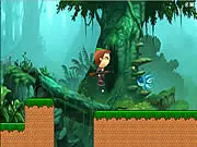Monster Run Game screenshot, a character running, jumping over a gap, and shooting a large monster with a laser gun, play free online action shooter