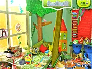 Decorating Room game screenshot, finding hidden objects in a furnished living room, free online puzzle game
