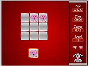 Screenshot of Toy Memory Online game showing a grid of covered blocks and several toy icons below that need to be matched to their hidden positions