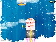Screenshot of Christmas Gift Stacker showing colorful presents stacked in a high tower against a snowy background.