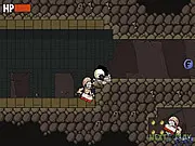 Screenshot of Discount Mayonnaise online game showing a character running inside a cave while shooting at enemies and being chased by a giant worm