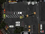 Gameplay screenshot of 2 Long 2 Park, showing a large semi-truck and trailer maneuvering into a tight parking spot in a realistic simulation