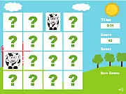 Farm Animals Memory Game screen showing a grid of cards with cute farm animals like cows and pigs