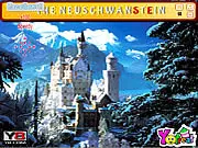 Screenshot of The Neuschwanstein Castle Hidden Alphabets game showing the exterior of Neuschwanstein Castle with hard-to-find letters blended into the image.