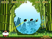 Samurai Panda free online physics puzzle game, throw the panda to collect gold keys, PlayArcadeHub