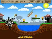 Ghosted free online game screenshot showing a small white ghost hovering next to a wooden crate, ready to possess the object and solve the puzzle to reach a yellow star.