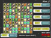 A cosmic match-3 puzzle board from the game Astro Tri Match showing various planets and stars as swappable tiles
