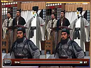 Back To Three Kingdoms: Find 5 Differences game screen showing two historical-themed pictures side-by-side with five differences hidden, free online puzzle game