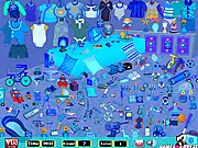 Blue Room Hidden Objects free online game screenshot, player searching for items in a blue themed room, point and click finding game