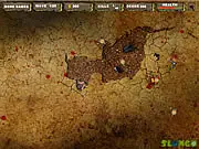 Screenshot of the Zombie Island top-down shooter game, a character firing a weapon at a horde of green zombies.