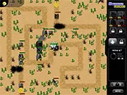 Gameplay screenshot of the advanced tower defense game HQ Guardians, showing defensive towers firing on a wave of incoming enemy choppers and tanks.