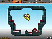 Puzzle Cannon game screenshot, cannon firing a colored ball at a large cluster of colored blocks, free physics puzzle game