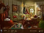 Screenshot of the Hidden Objects - A Home Of Memories game board, displaying a highly cluttered attic scene with various old toys, trunks, and furniture, where a list of objects needs to be found.