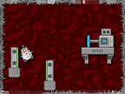 Screenshot from Spaceman Max showing the astronaut character surrounded by falling debris inside a cross-section of a Martian volcano, illustrating the hazard-rigging puzzle gameplay.