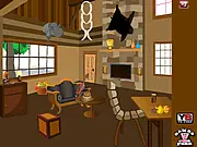 Screenshot of Rustic Room Escape online game showing a vintage-style room with wooden furniture and scattered hidden objects