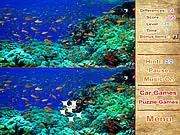 Playing the free online spot the difference game Seabed Adventures, comparing two images of colorful coral and fish