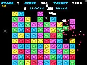 Popstar Game screenshot showing a grid of colorful, square blocks (red, blue, yellow) with a large cluster highlighted, ready to be popped for a massive score combo. Play free online on PlayArcadeHub.