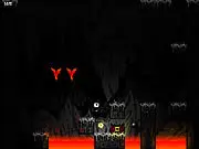 The main character with a glowing flying light jumping between dark platforms in the abstract retro style of the Quietus 2 online game