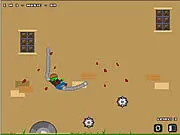 Screenshot of Zombie Tormentor game, showing a cartoon zombie being flung by a machine in a physics-based contraption
