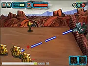 Gameplay screenshot of Alloy Cannon, a free online turret defense arcade game showing a laser weapon and explosions.