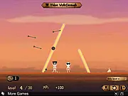 Screenshot from Skull Hunter - Players Pack showing an arrow in mid-flight aimed at a wooden block structure where multiple skullmen are perched.