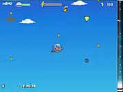 Screenshot of Silly Escape: Earth Madness game showing a small character running through a colorful, abstract environment filled with strange wildlife.