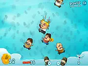 Saint Peter preparing to launch a character with a chainsaw in the dark comedy distance free game Heaven Out