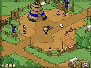 Chief strategy puzzle game screenshot showing a tribal character and his camp with a puzzle to solve