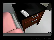 Screenshot from Travelogue Escape showing a mysterious, vintage hotel room with various objects like a desk, chair, and suitcase, which hold hidden clues.