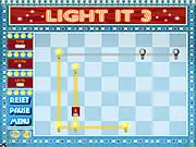The puzzle grid from the game Light It 3 showing light bulbs, a battery, and lines connecting them to form a circuit