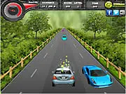 Screenshot of One Way Drive gameplay showing a fast car navigating heavy traffic on a multi-lane highway with a timer counting down.