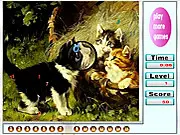 Screenshot of Naughty Cats Hidden Numbers game showing a living room scene filled with mischievous cartoon cats and hidden digits