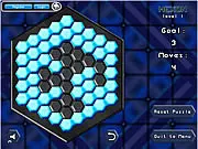 Free Hexon Puzzle Game online screenshot showing a grid of hexagonal tiles, challenging the player to light up the whole board.