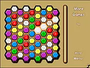 Free Hexagram 2 Match 3 puzzle game screenshot showing the hexagonal grid with colorful stones and new power-up items on the board.