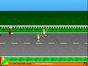Free online game screenshot of Stop the Games showing a chaotic mob of angry people chasing a runner with a torch across a city street