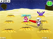 Free online dental hygiene game, Cosmic Clean, showing a cosmic toothbrush cleaning large, stylized alien molars.