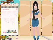 On The Train Rails Photoshoot dress up game screenshot, girl posing in autumn outfit near train tracks at dusk, free online game