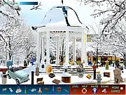 Winter Hidden Objects free online puzzle game screenshot with snowy scene
