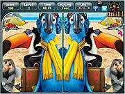Rio Spot the Difference game screen showing two nearly identical, colorful images of the characters Blu and Jewel in the city of Rio de Janeiro
