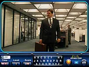 Screenshot of The Informant! Find the Alphabets game showing a mysterious, spy-themed scene, with letters camouflaged within the background.