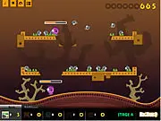 Land Of Mines free online puzzle game with explosions blasting green monsters off a platform