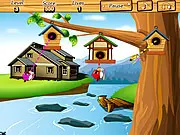 Bird Line Up free online game screenshot, numbered birds flying toward nests, showing the ascending order puzzle mechanic with a mouse cursor hovering over a bird to stop it
