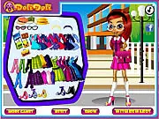 Lisa Loves School Dress Up game screenshot showing a girl with various clothing options for a fashionable school outfit and makeover, free online fashion game