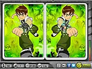 Gameplay screen of Ben 10: Spot the Difference, showing two nearly identical images of a Ben 10 alien (such as Humungousaur or Jetray) with subtle discrepancies that the player must find.