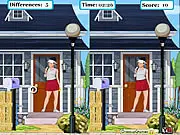 Two romantic cartoon images from Sarah's Love Story side-by-side with circles around the differences in this spot the difference game