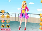Free online fall chic dress up game, showing a female character styled in a fashionable autumn outfit with layers and accessories.